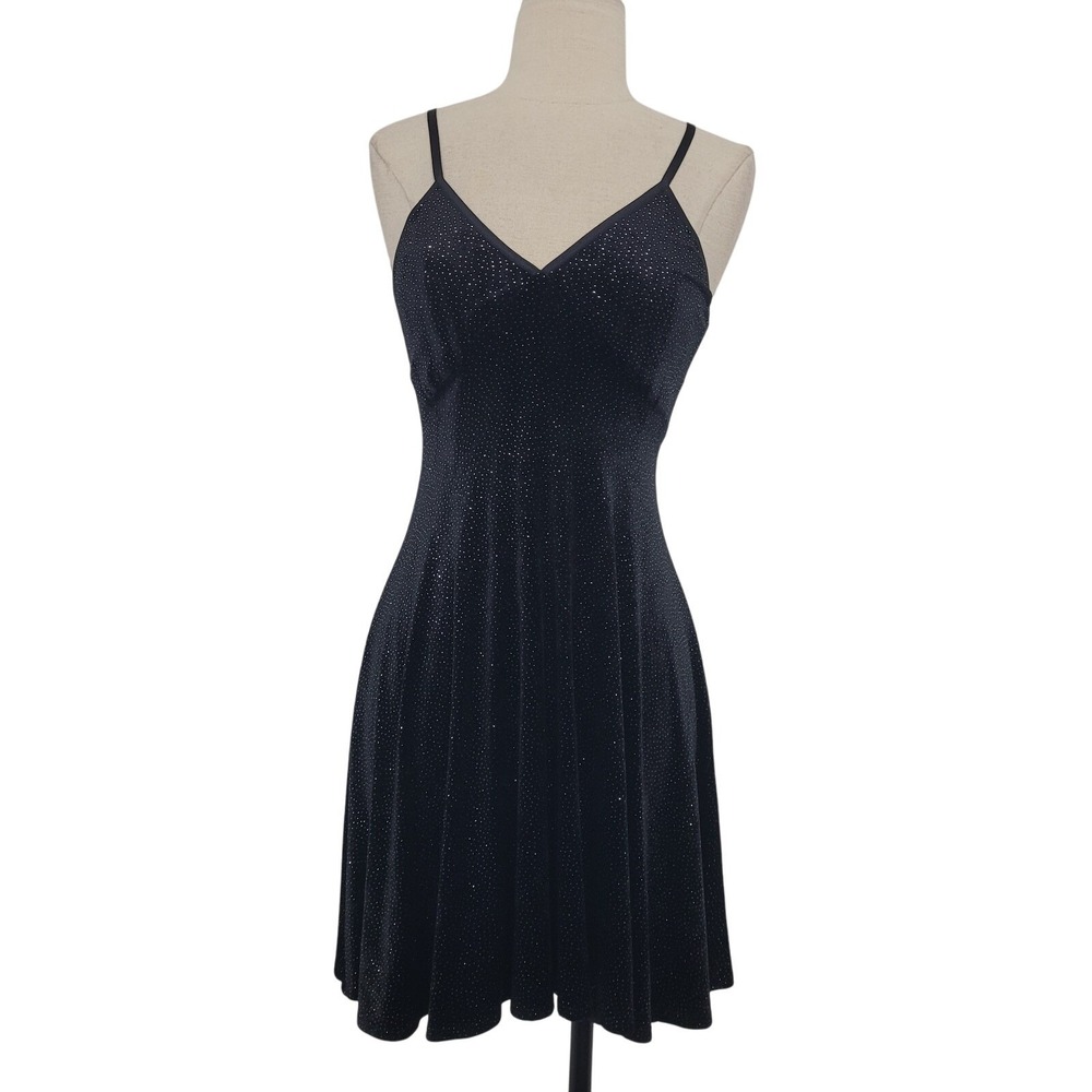 Vintage 90s Roberta Black Velvet Sparkly Babydoll Dress Sz XS Glitter‎ Gothic